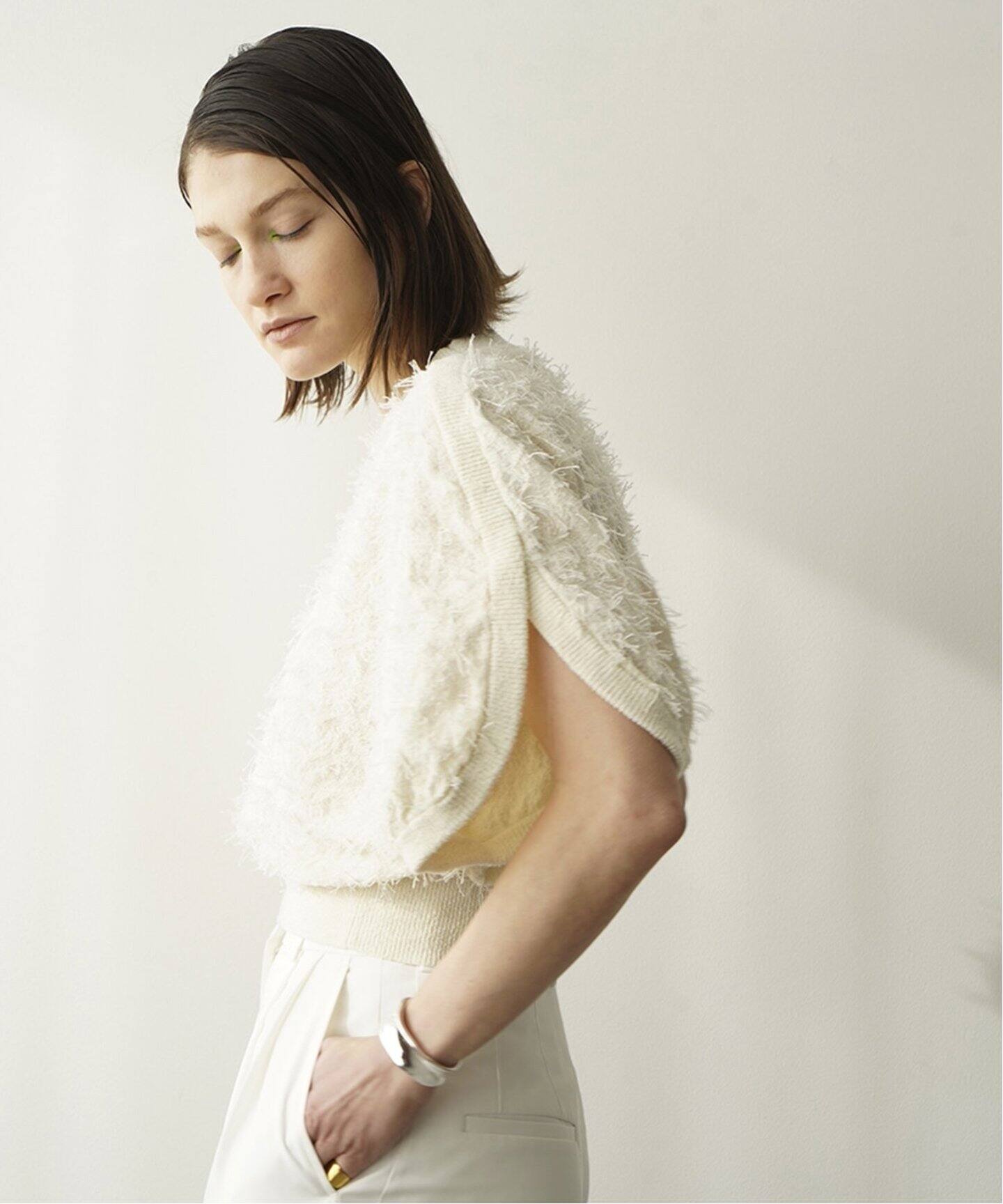 CLANE / クラネ】FRINGE ARCH SLEEVE KNIT TOPS（Tシャツ／カットソー 