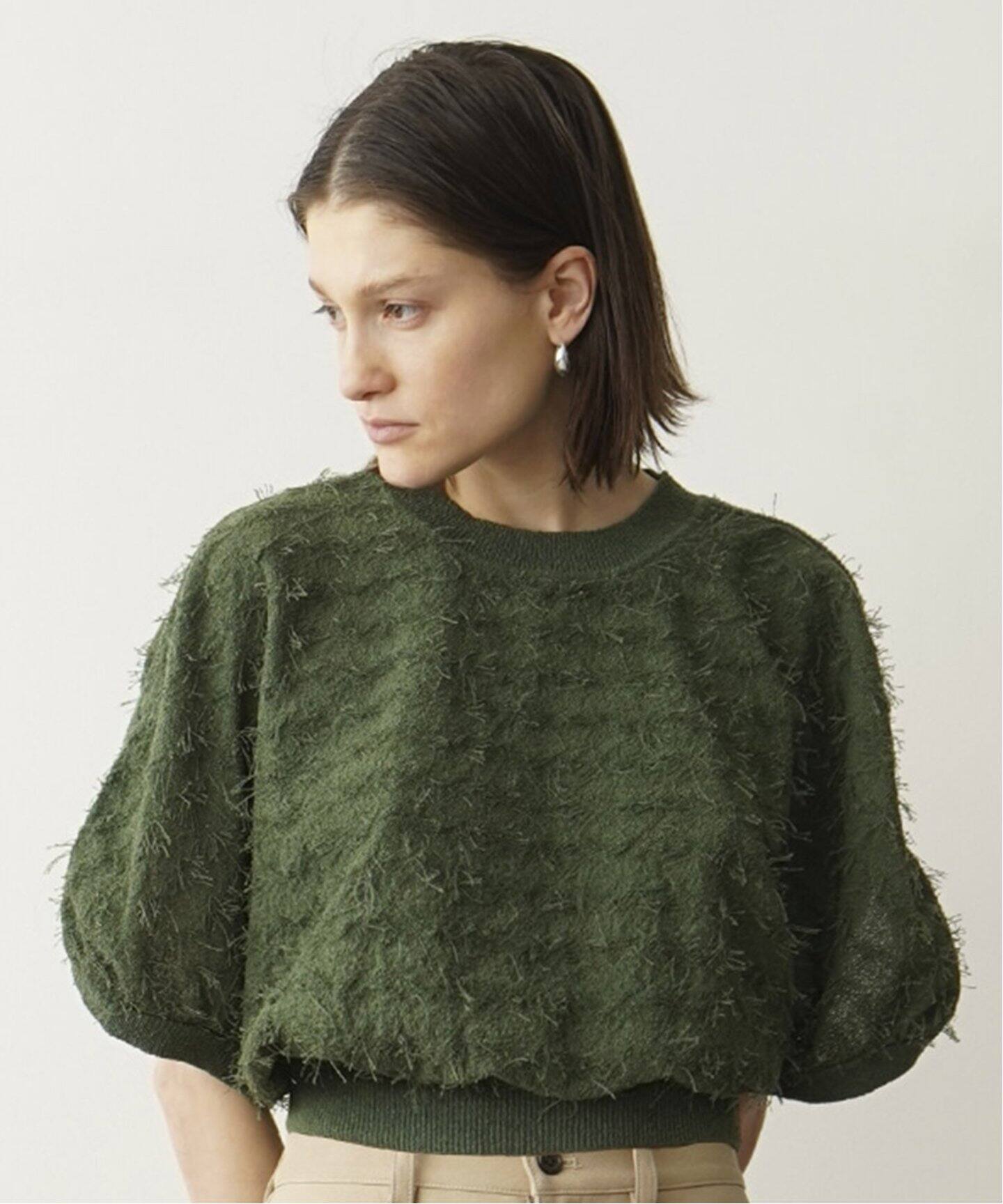 CLANE / クラネ】FRINGE ARCH SLEEVE KNIT TOPS（Tシャツ／カットソー  