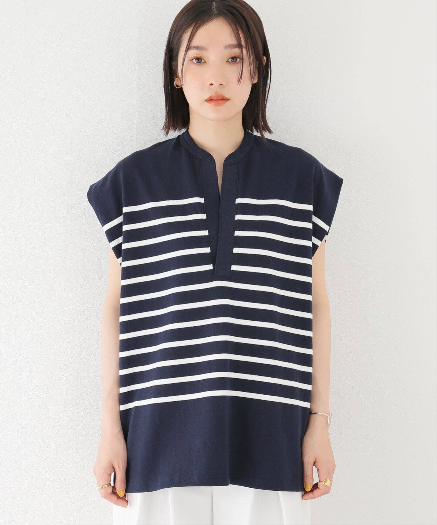 CLANE / クラネ】WIDE HENLEY NECK N/S BORDER TOPS（Tシャツ 