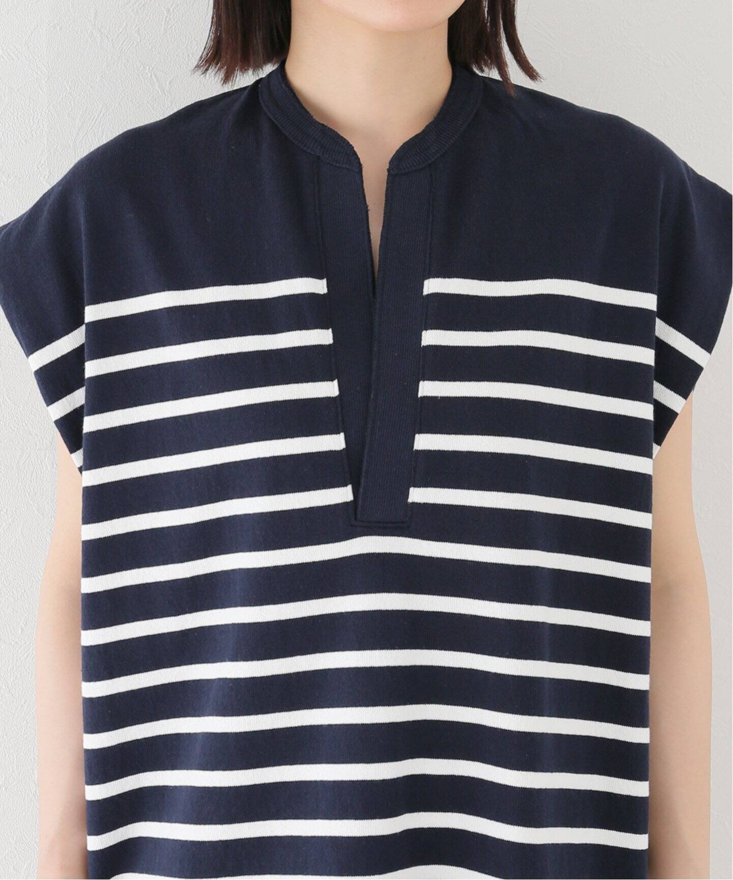 CLANE / クラネ】WIDE HENLEY NECK N/S BORDER TOPS（Tシャツ 