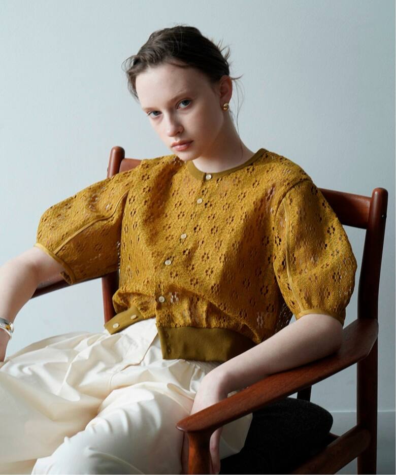 CLANE / クラネ】 VINTAGE LACE MINI PUFF CARDIGAN（Tシャツ 