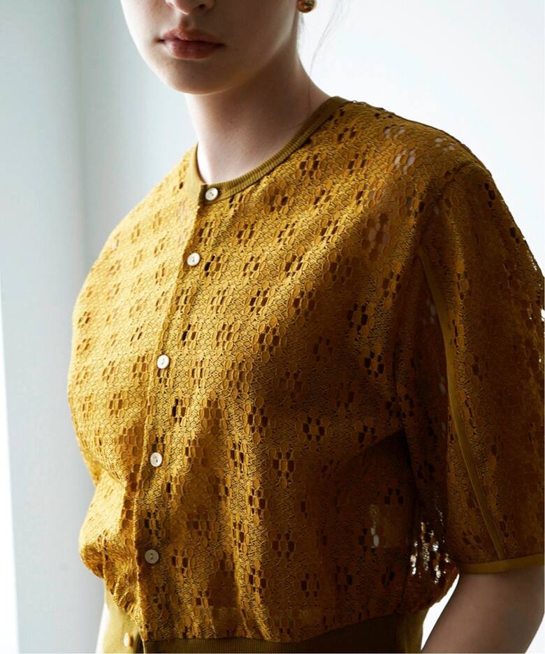 CLANE / クラネ】 VINTAGE LACE MINI PUFF CARDIGAN（Tシャツ 