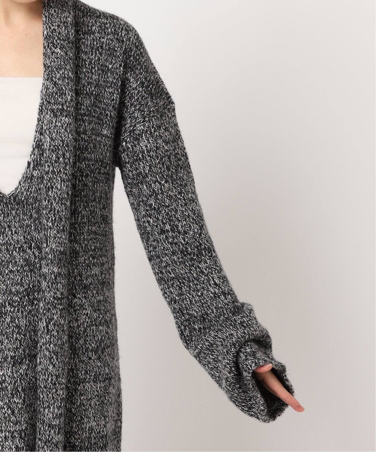 シティショップダークグレー Vネック 長袖 ロングワンピース