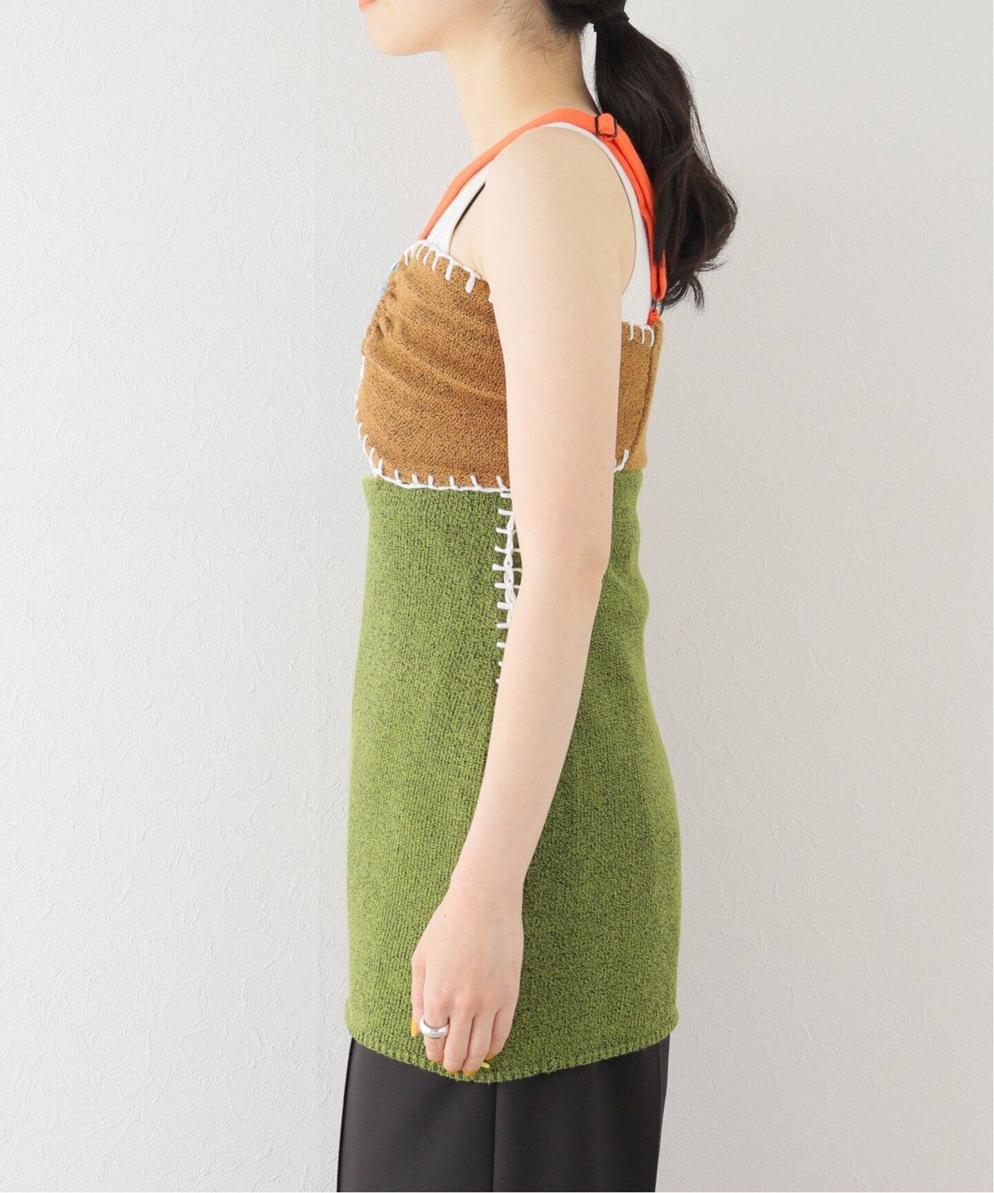 YANYAN/ヤンヤン】TWEEDLE COLORBLOCK MINI DRESS：ニットワンピース 