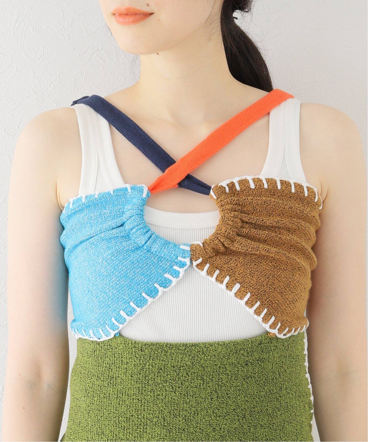 YANYAN/ヤンヤン】TWEEDLE COLORBLOCK MINI DRESS：ニットワンピース 
