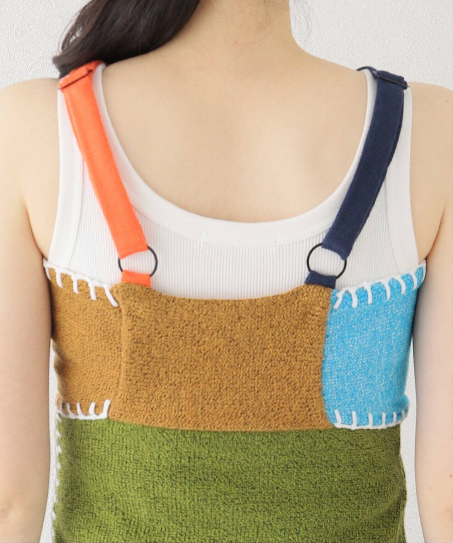 YANYAN/ヤンヤン】TWEEDLE COLORBLOCK MINI DRESS：ニットワンピース 