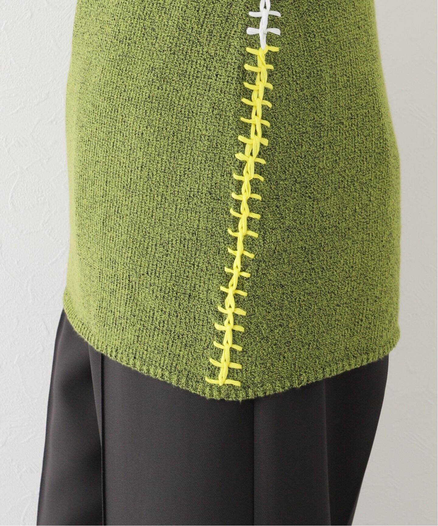 YANYAN/ヤンヤン】TWEEDLE COLORBLOCK MINI DRESS：ニットワンピース 