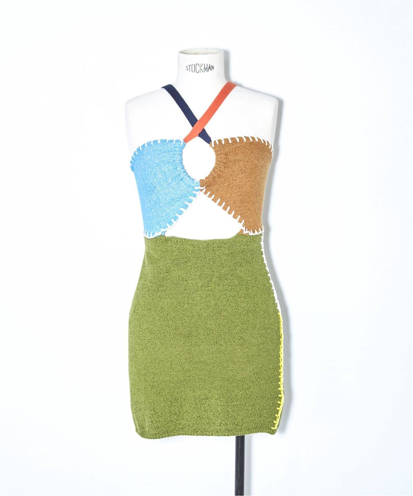 YANYAN/ヤンヤン】TWEEDLE COLORBLOCK MINI DRESS：ニットワンピース  
