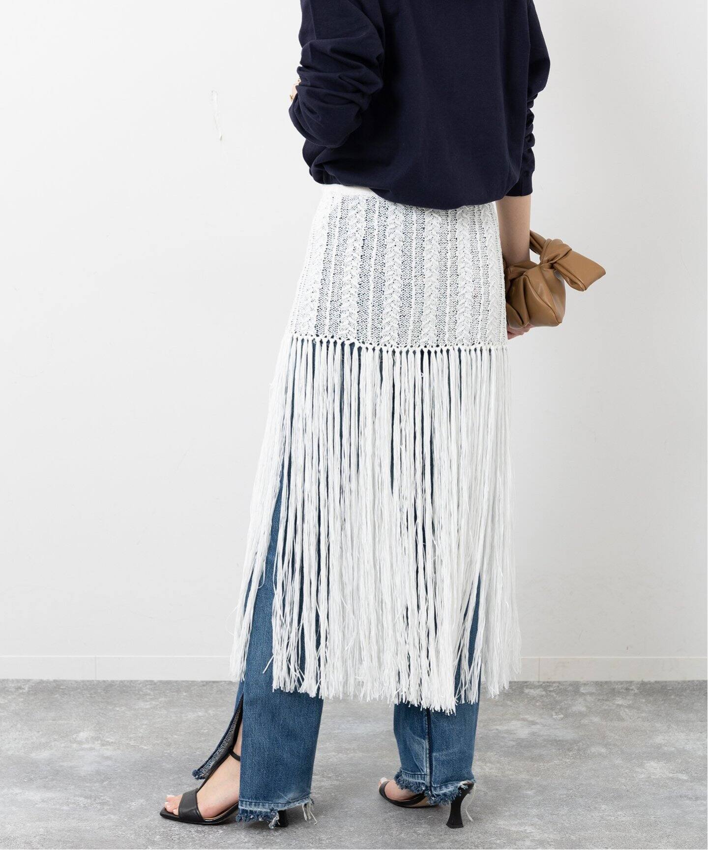 フリンジラップニットスカート / Fringe wrap knit skirt（ロング 