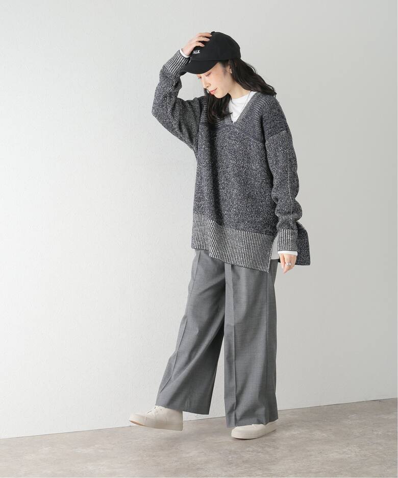 CLANE / クラネ】W FACE CUT NECK WIDE KNIT TOPS（ニット／セーター 