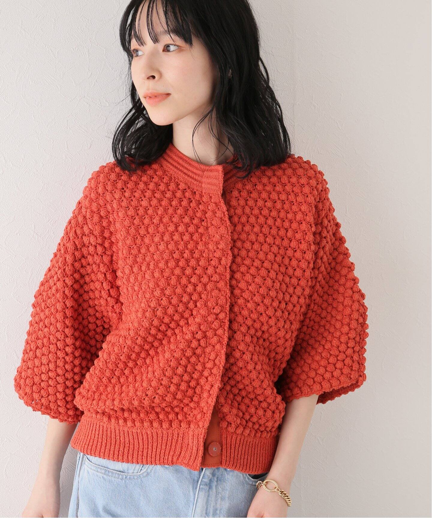clane 3D DOT HALF SLEEVE KNIT CARDIGAN 