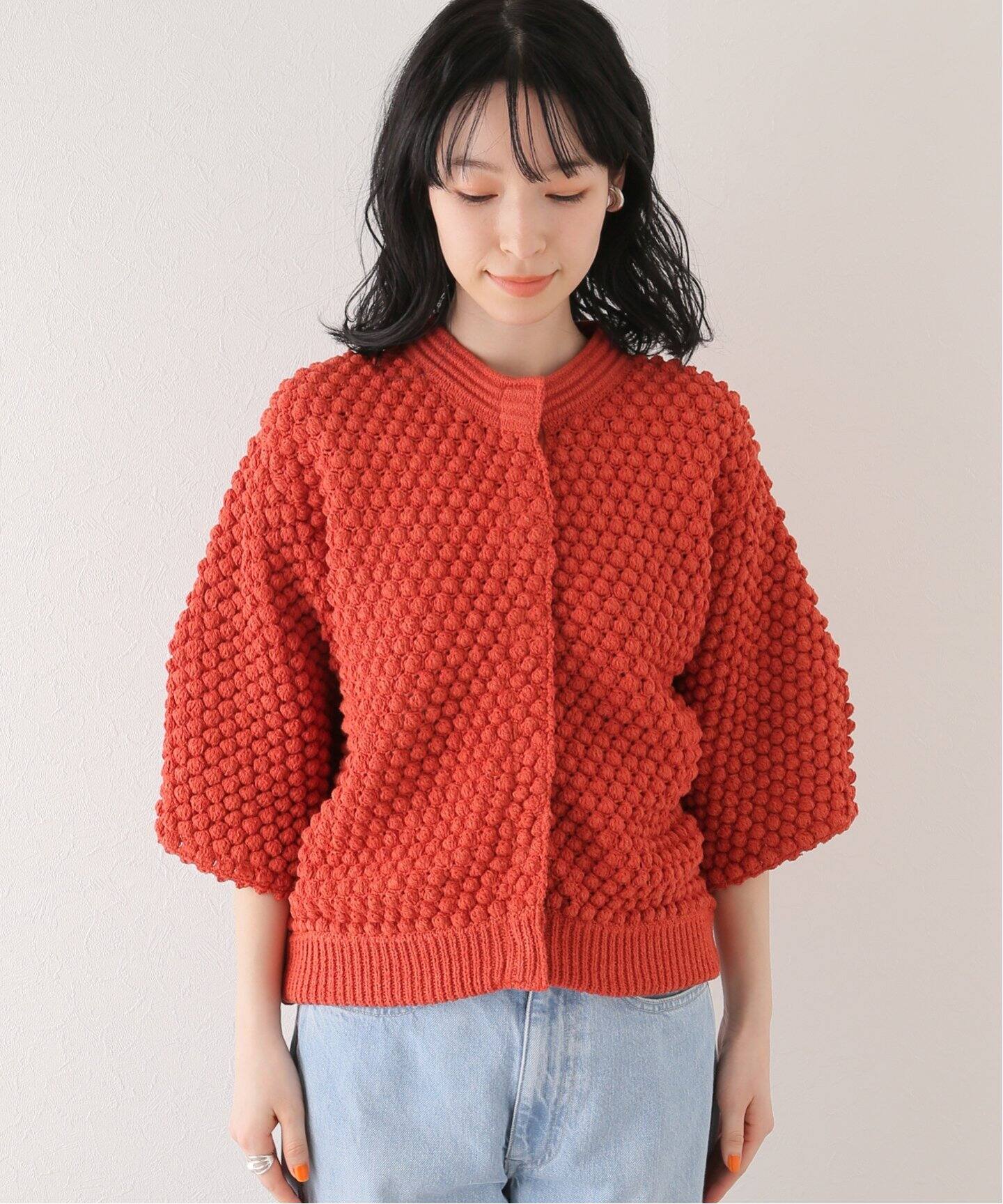 CLANE / クラネ】3D DOT HALF SLEEVE KNIT CARDIGAN（カーディガン  