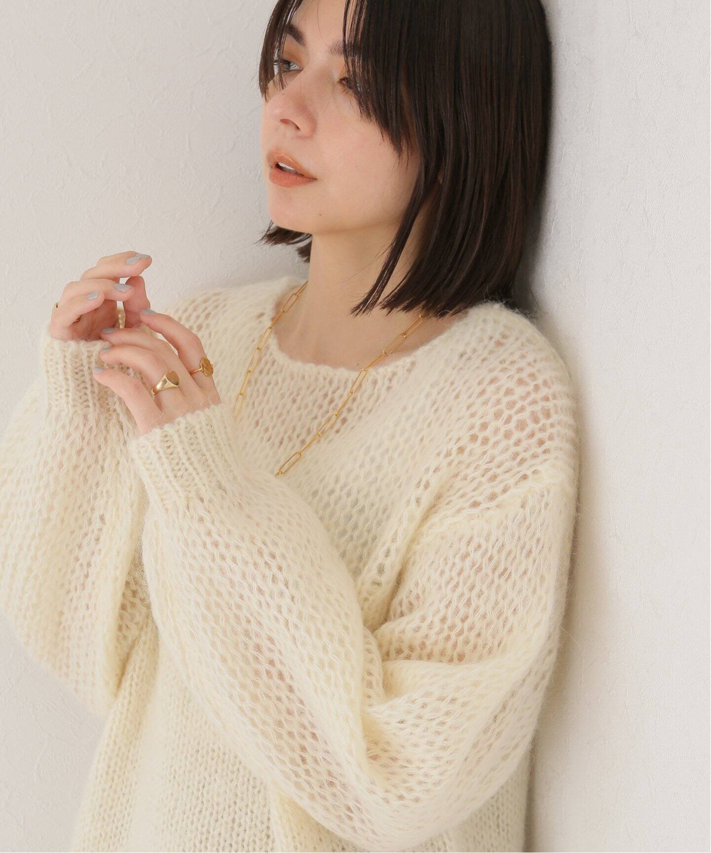 CLANE / クラネ】HALF SHEER LOOSE MOHAIR KNIT TOPS（ニット 