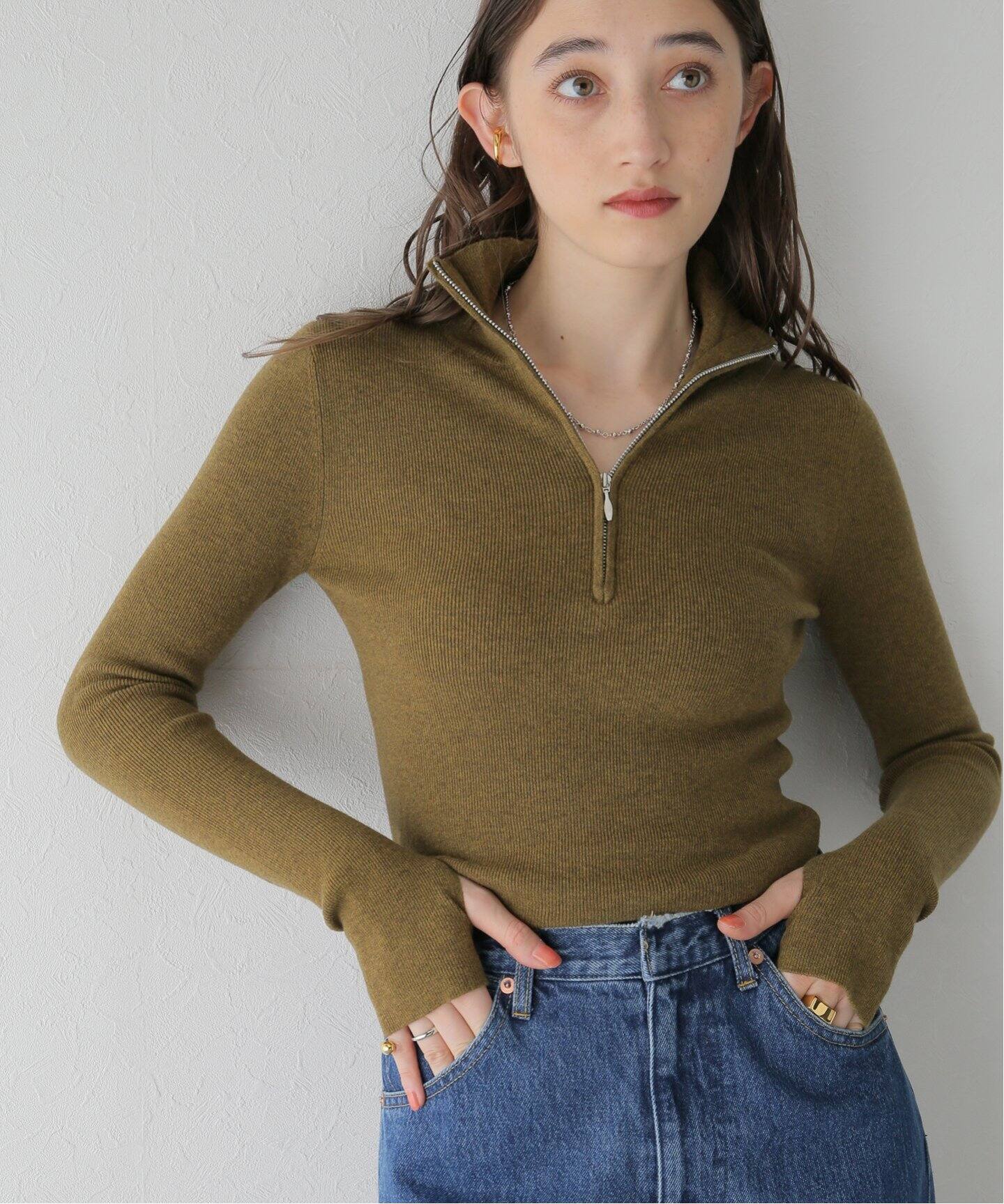 値下げ】TODAYFUL Halfzip Rib Knit カーキ