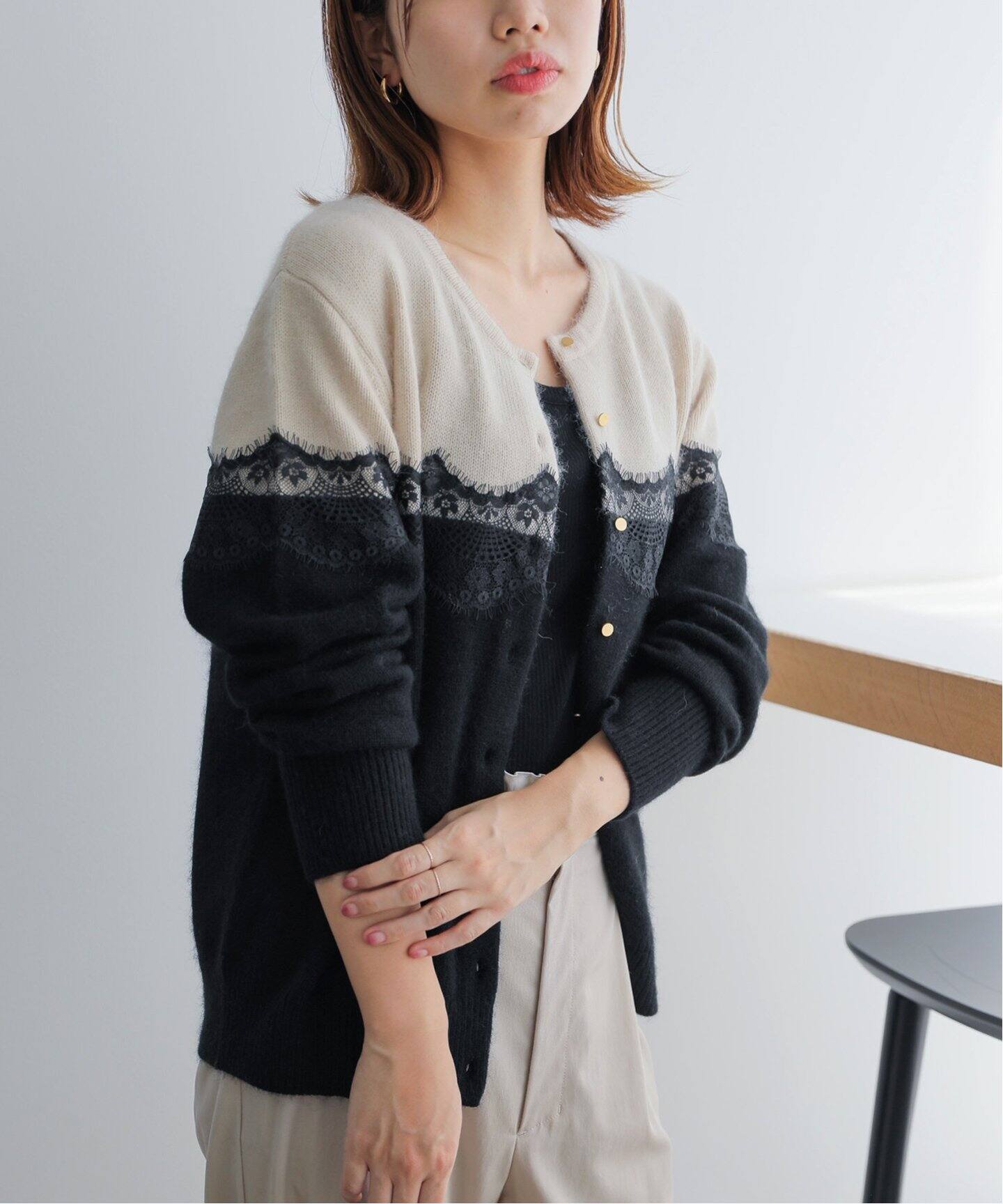 バイカラーレースカーディガン（カーディガン）｜La Totalite（ラ  