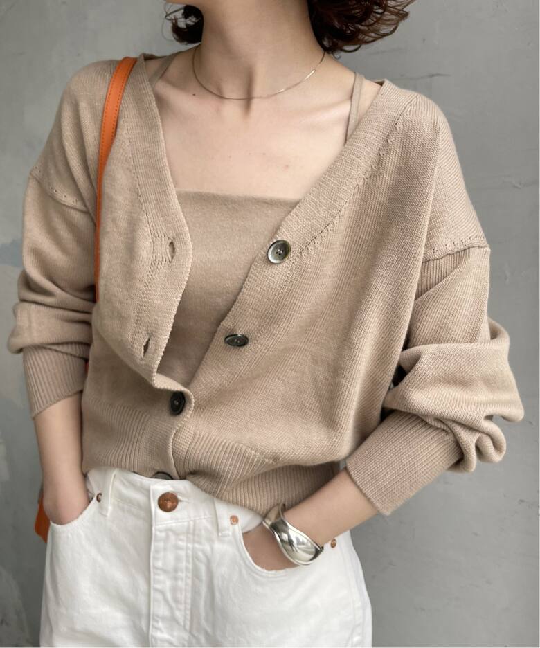 コットンラミーボリュームスリーブカーディガン（カーディガン  