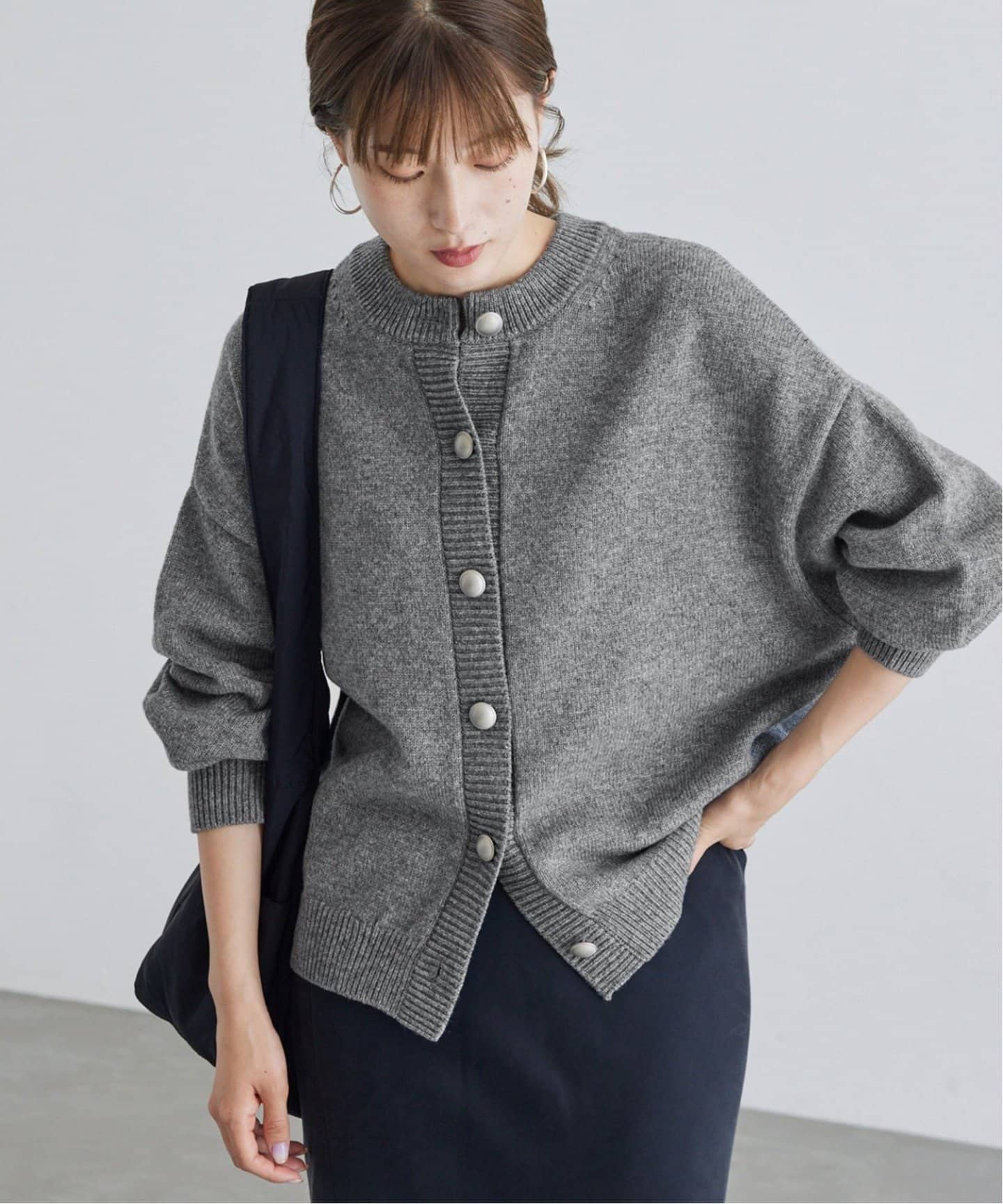 フレームワークメタルボタン2WAYカーディガングレー