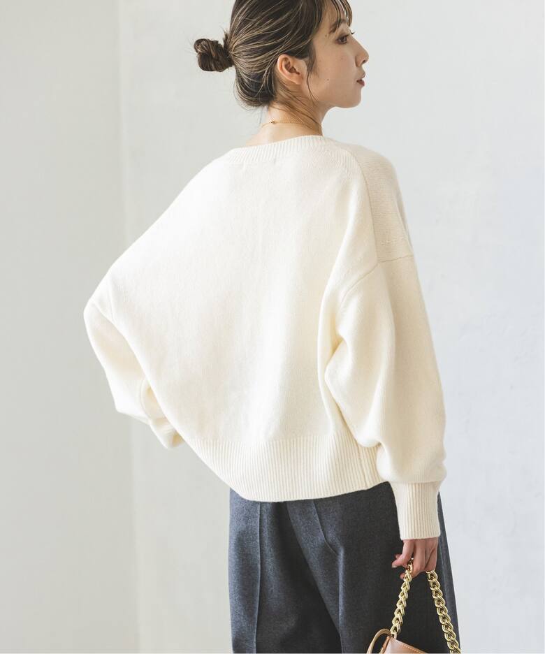 カシミヤ混Vネックパフスリーブカーディガン（カーディガン  