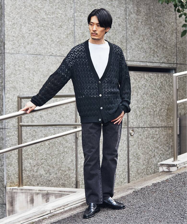 LA BOUCLE / ラブークル】Vネック カーディガン オープンワークニット 