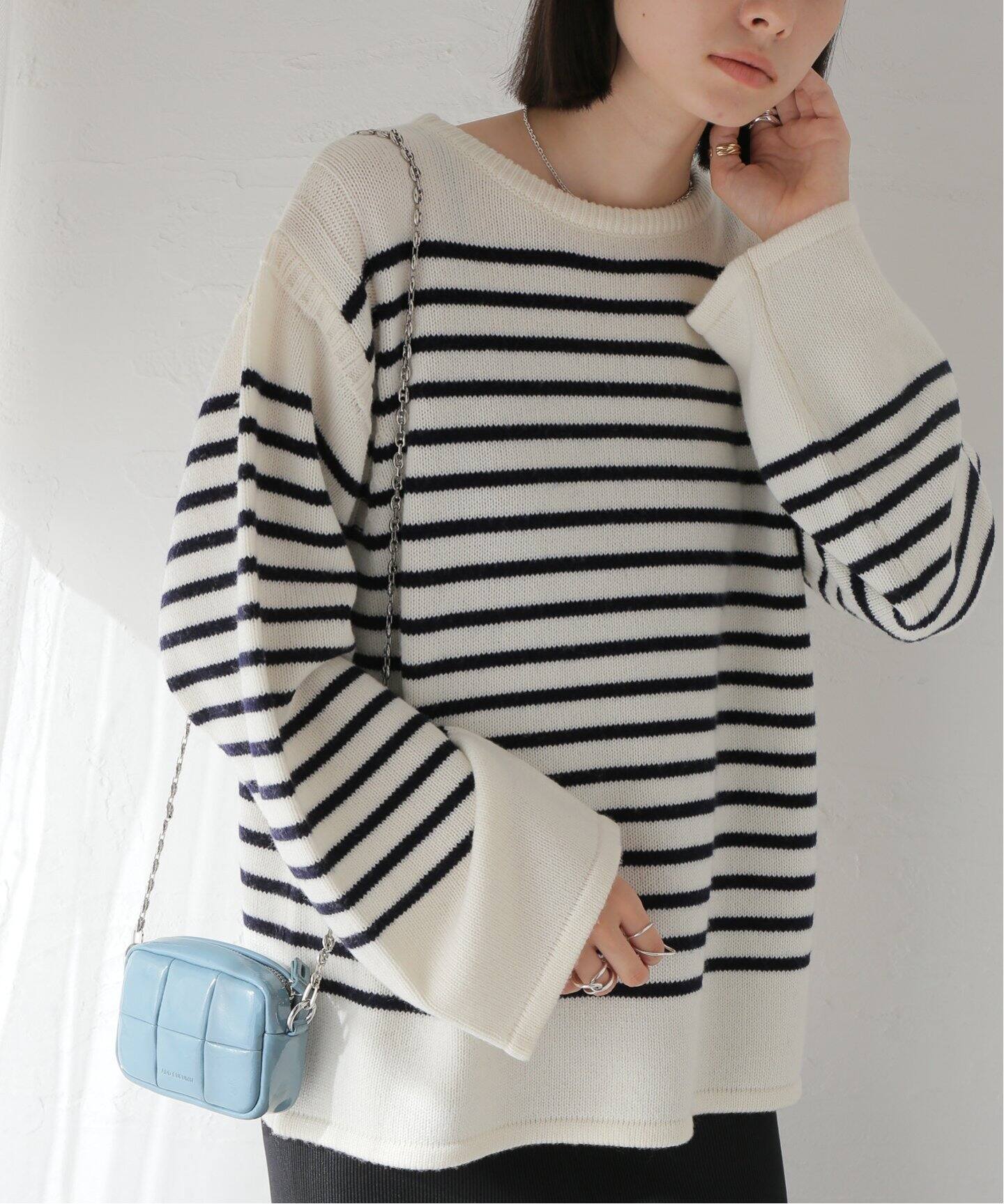 ウォッシャブルメリノボーダープルオーバー（ニット／セーター  