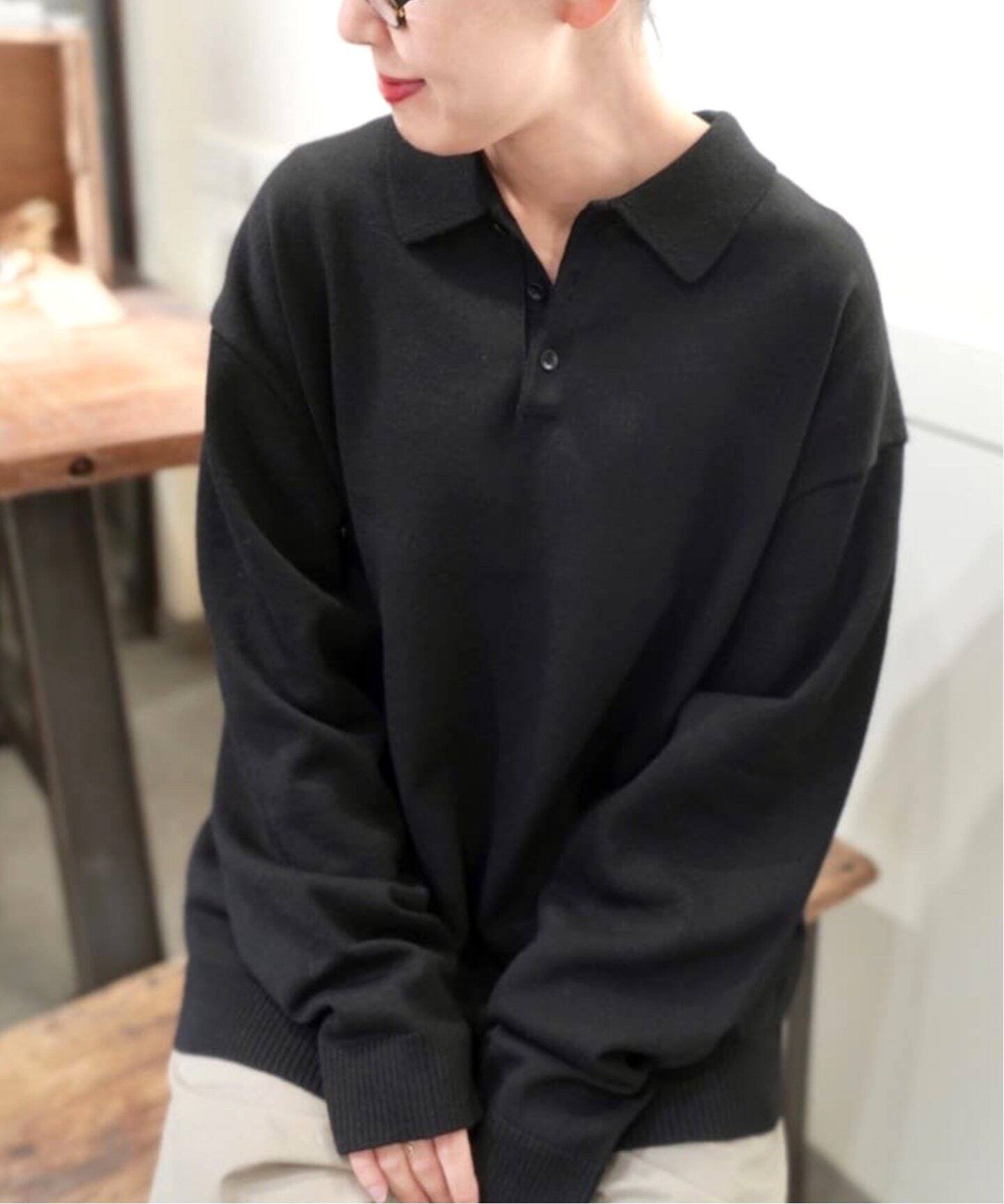 ATON/エイトン】WOOL WASHI POLO SWEATER（ニット／セーター 