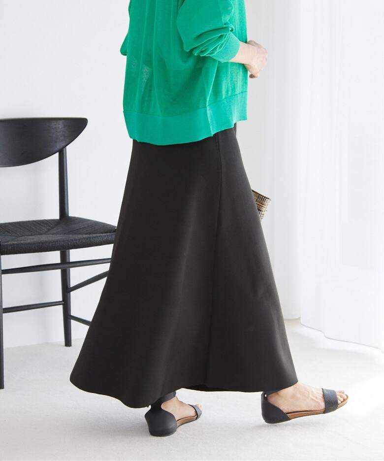 追加》ウォッシャブルスポンジニットフレアスカート（ロング・マキシ丈  