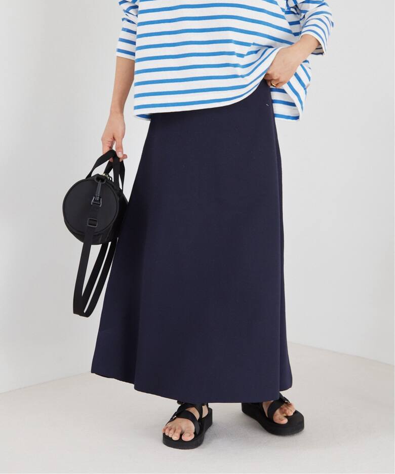 追加》ウォッシャブルスポンジニットフレアスカート（ロング・マキシ丈  