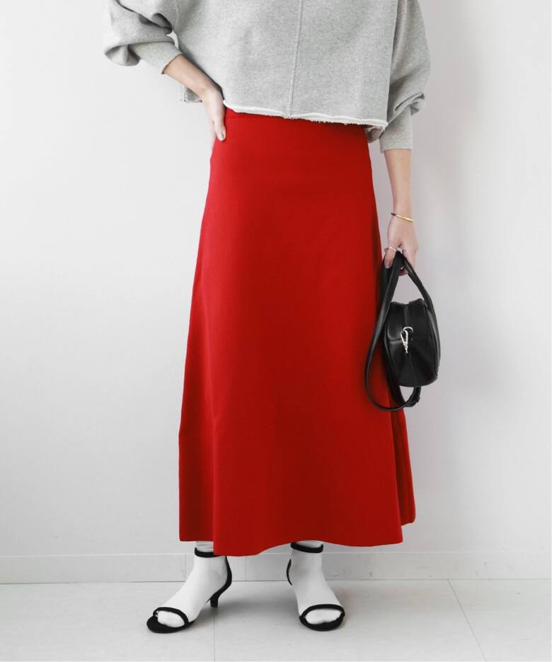 追加》ウォッシャブルスポンジニットフレアスカート（ロング・マキシ丈  