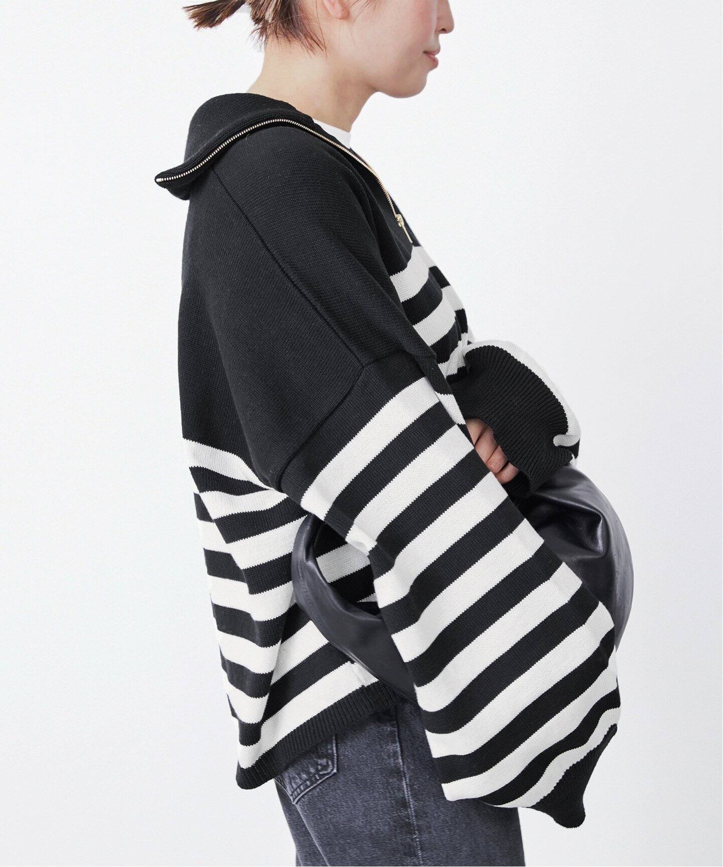 TRICOTS JEAN MARC/トリコット ジーン マーク】 BLACK BORDER HALF ZIP  