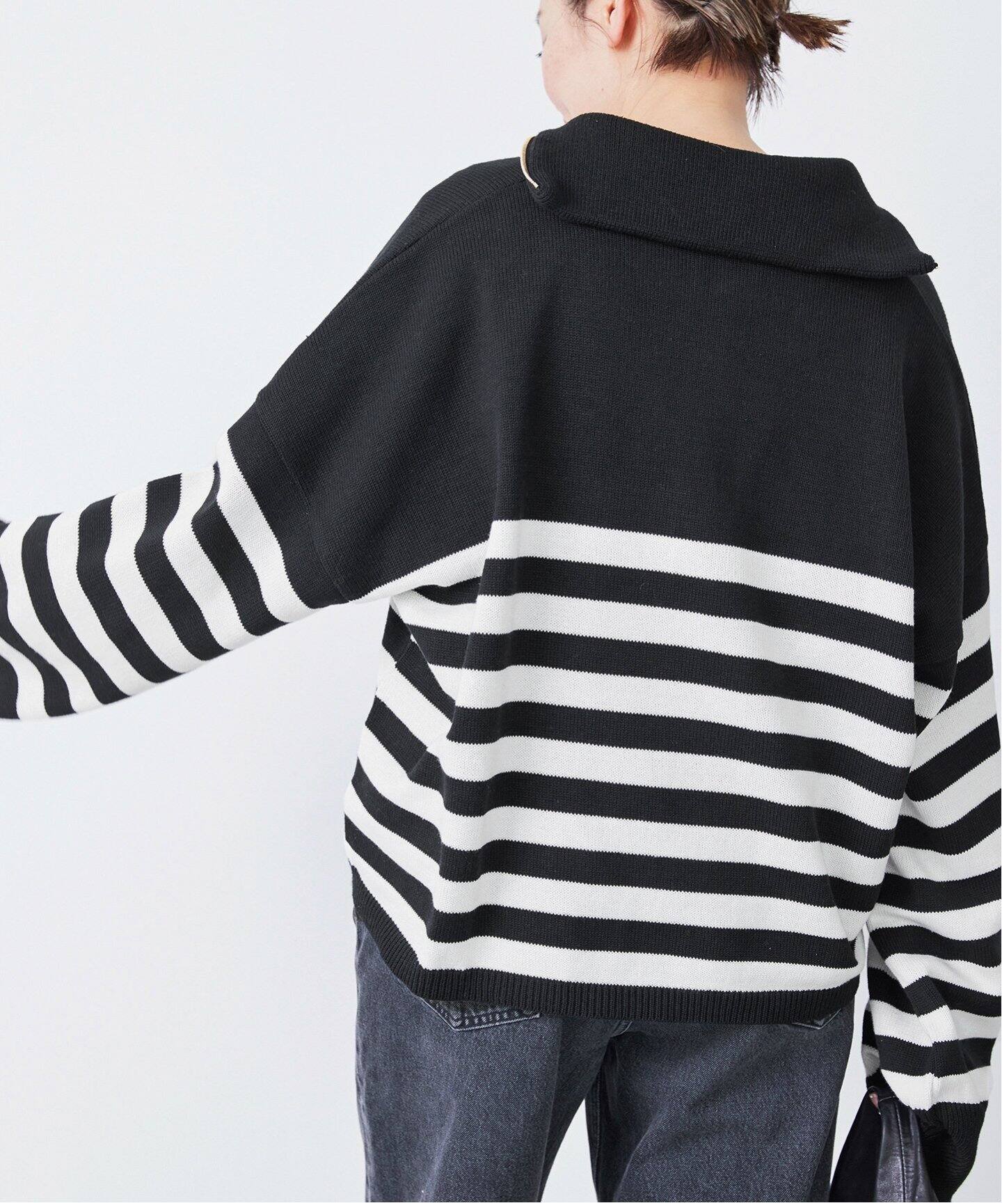 TRICOTS JEAN MARC/トリコット ジーン マーク】 BLACK BORDER HALF ZIP 