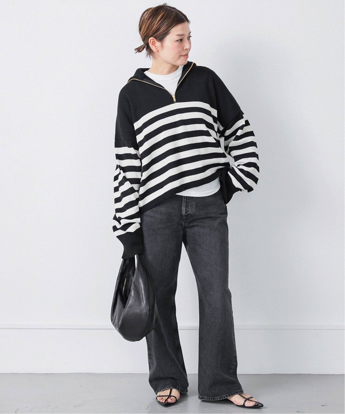 TRICOTS JEAN MARC/トリコット ジーン マーク】 BLACK BORDER HALF ZIP  