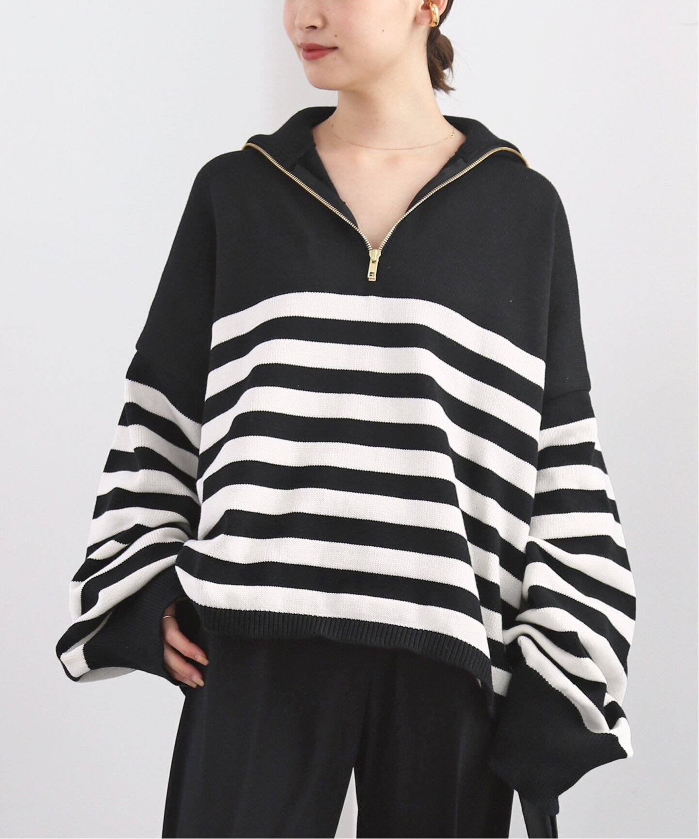 TRICOTS JEAN MARC/トリコット ジーン マーク】 BLACK BORDER HALF ZIP 