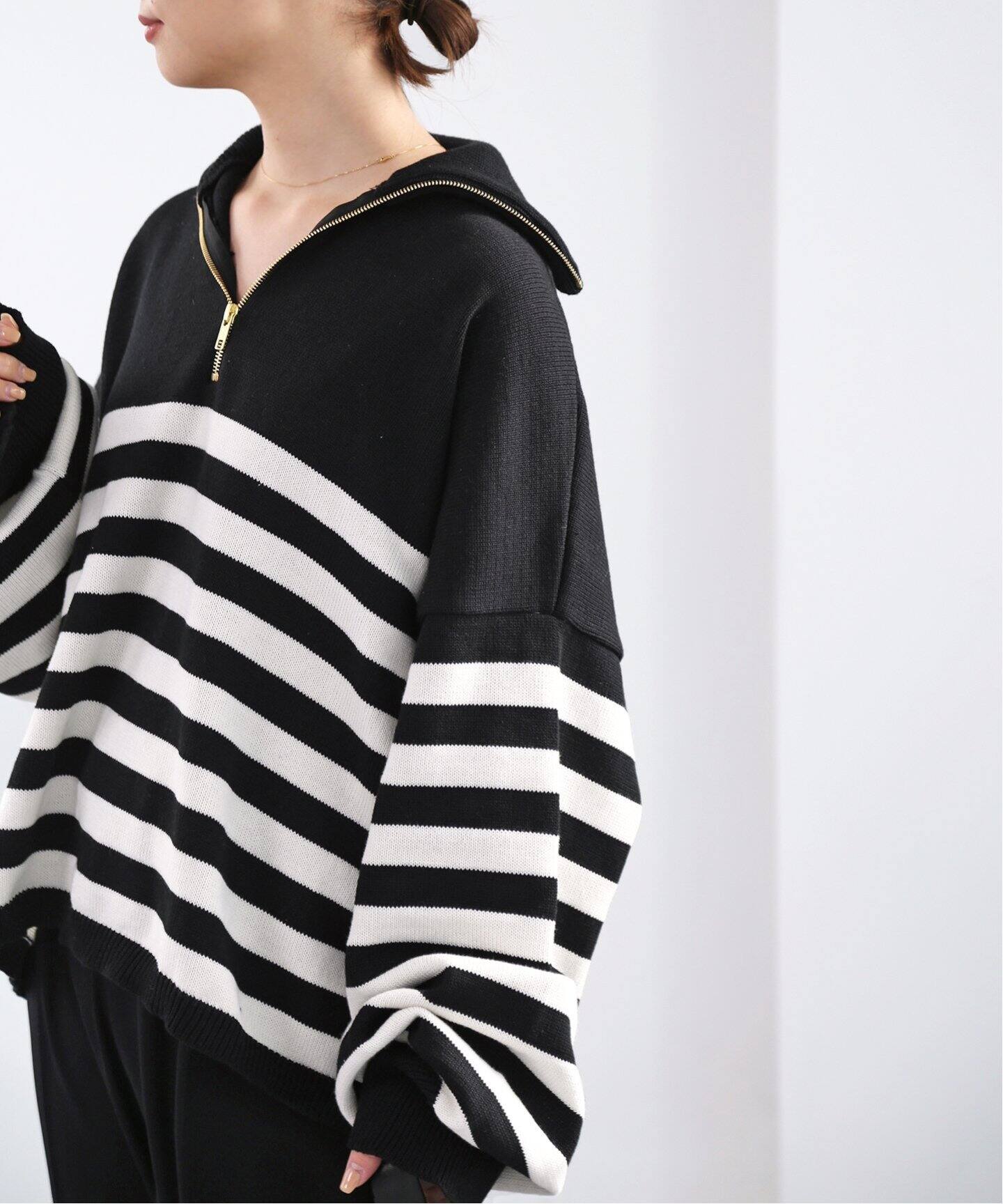 TRICOTS JEAN MARC/トリコット ジーン マーク】 BLACK BORDER HALF ZIP 