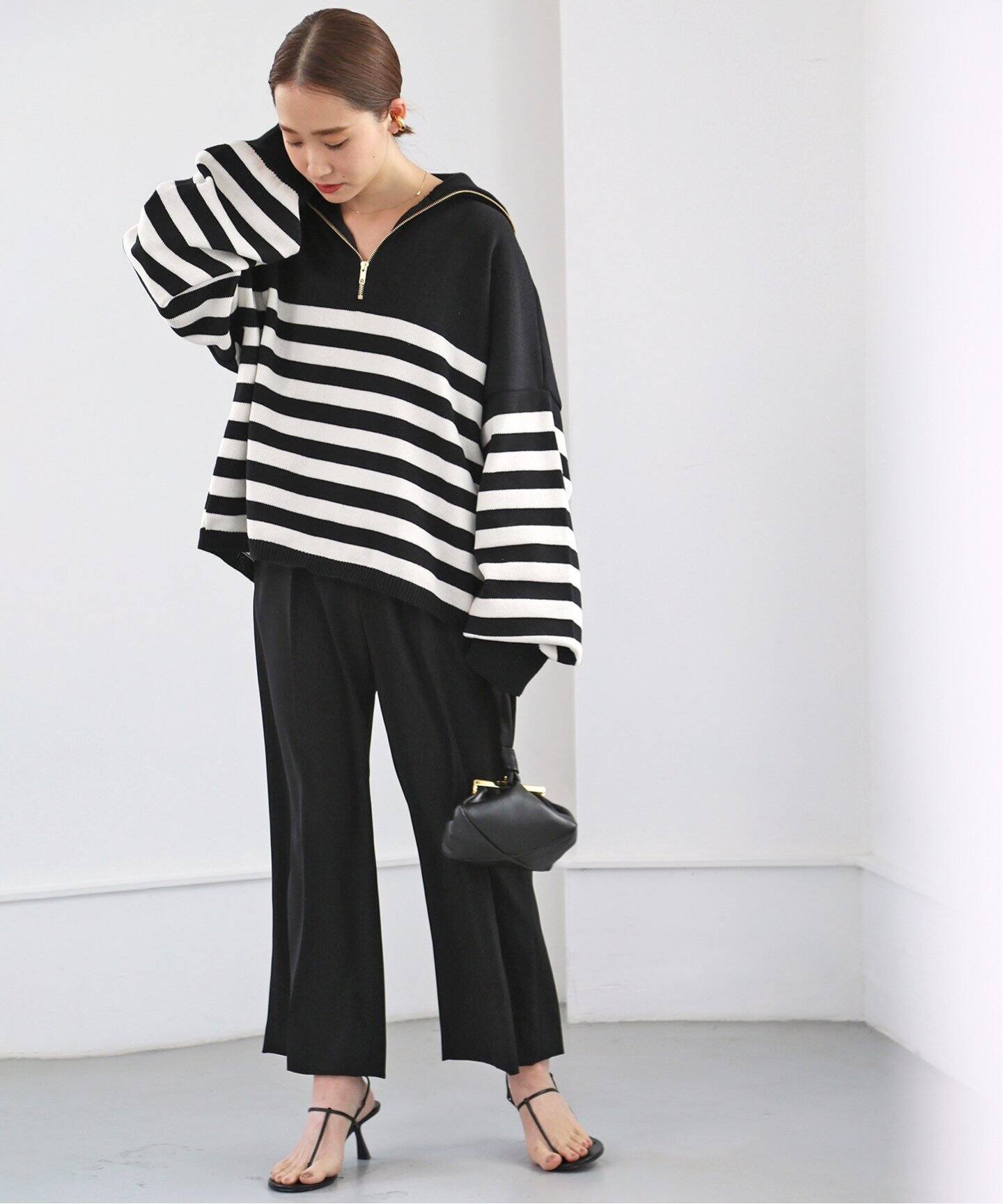 TRICOTS JEAN MARC/トリコット ジーン マーク】 BLACK BORDER HALF ZIP 