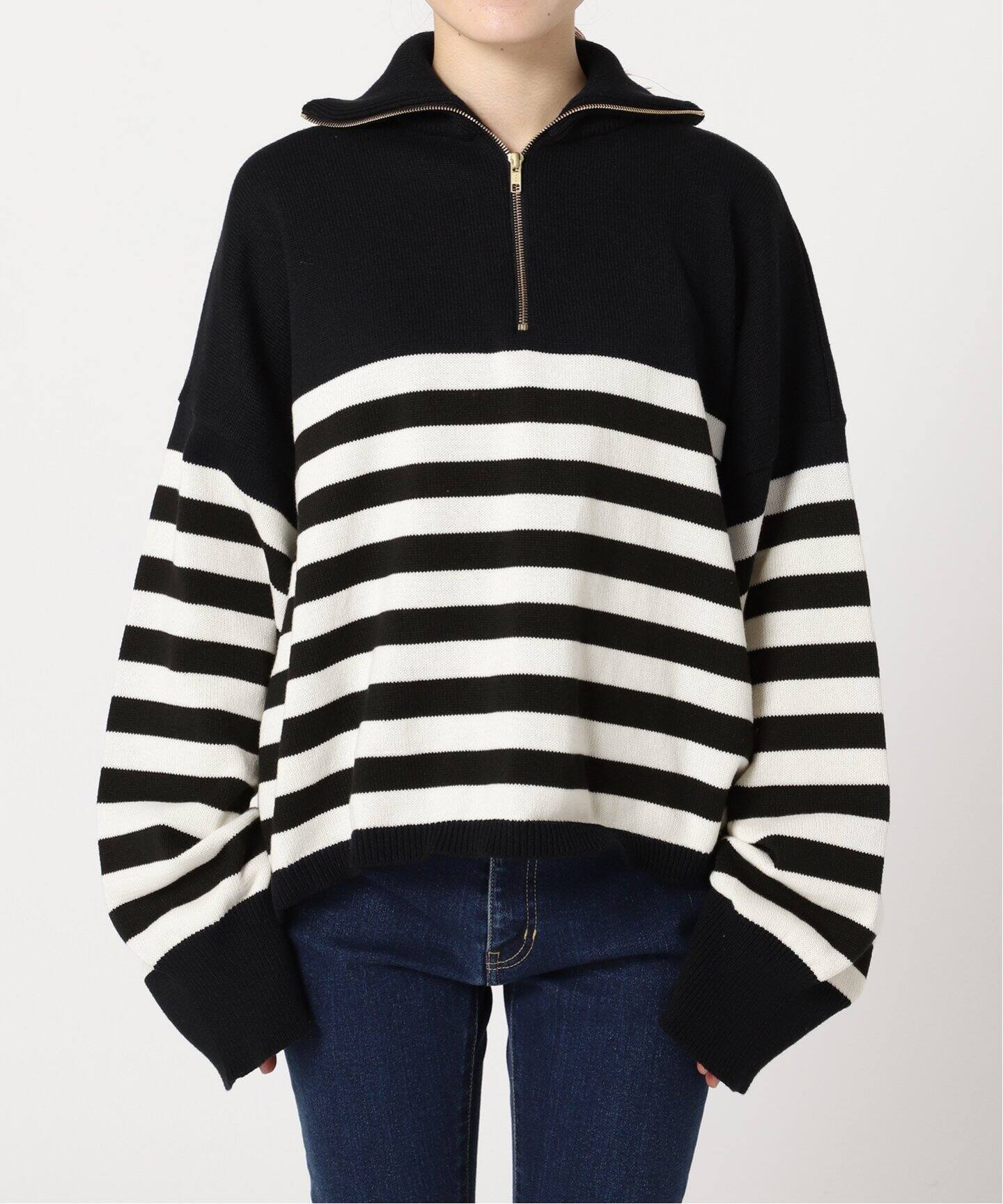 TRICOTS JEAN MARC/トリコット ジーン マーク】 BLACK BORDER HALF ZIP 