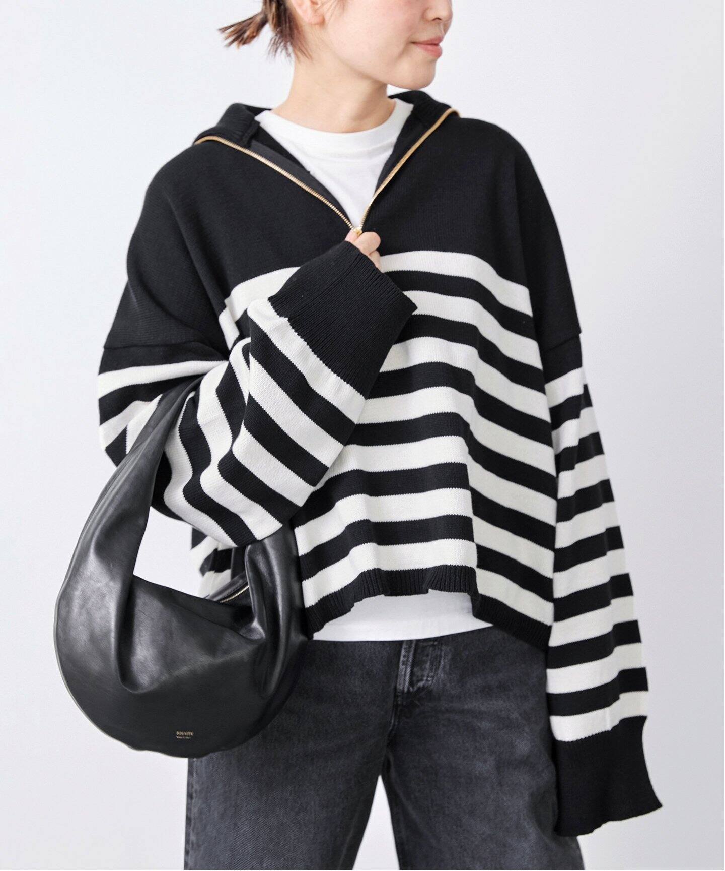 TRICOTS JEAN MARC/トリコット ジーン マーク】 BLACK BORDER HALF ZIP  