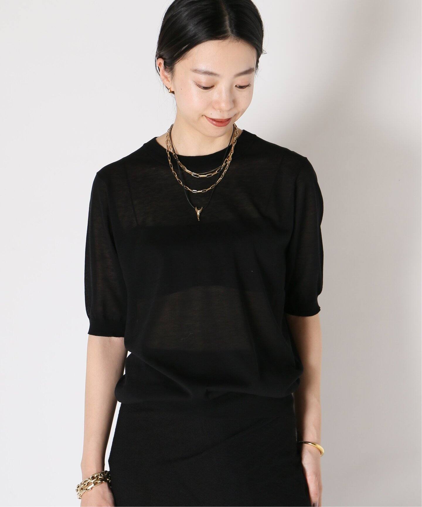 Sheer ハーフスリーブ プルオーバー（ニット／セーター）｜MUSE de  