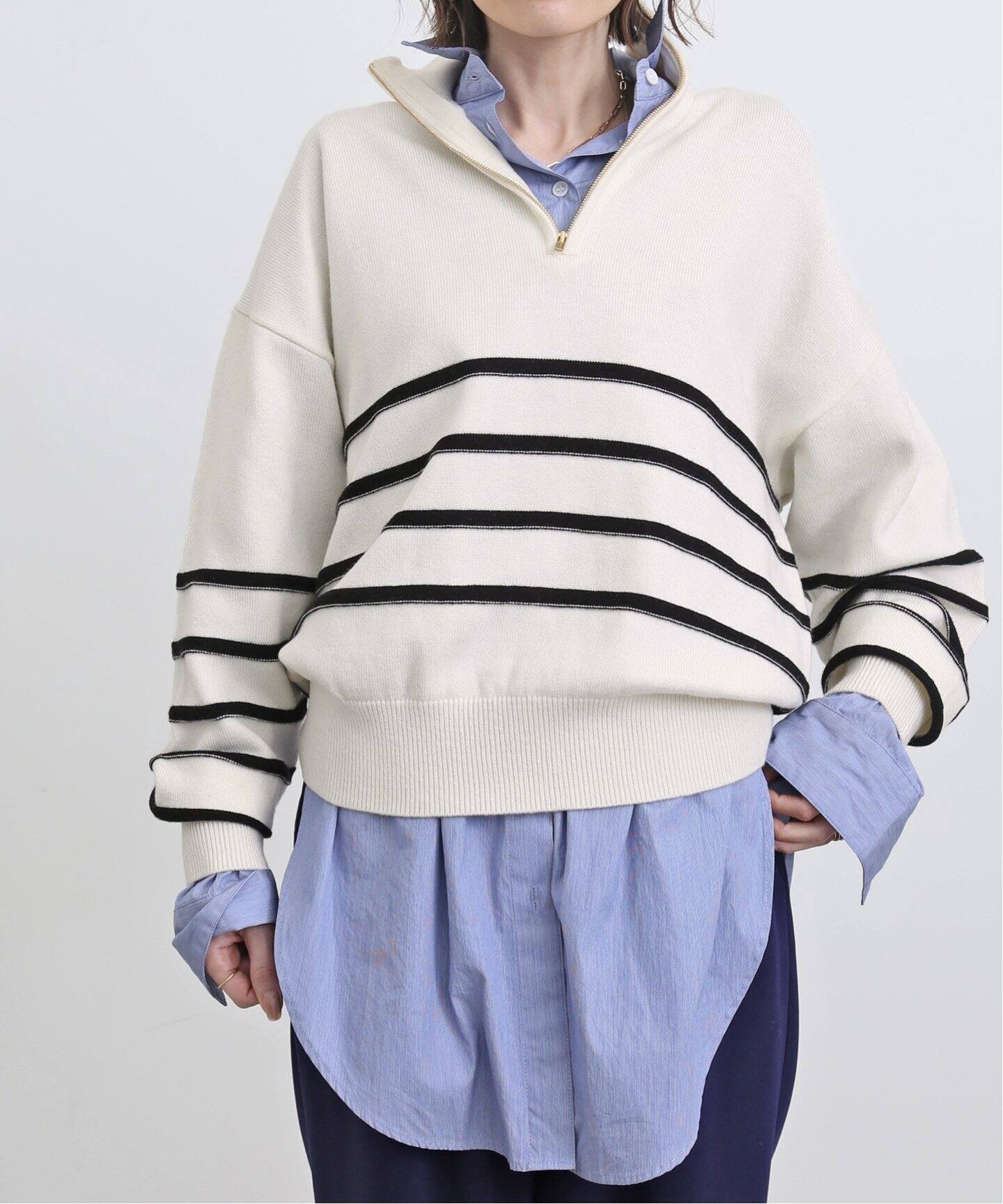 GOOD GRIEF/グッドグリーフ】Border Zip Knit TOP（ニット 