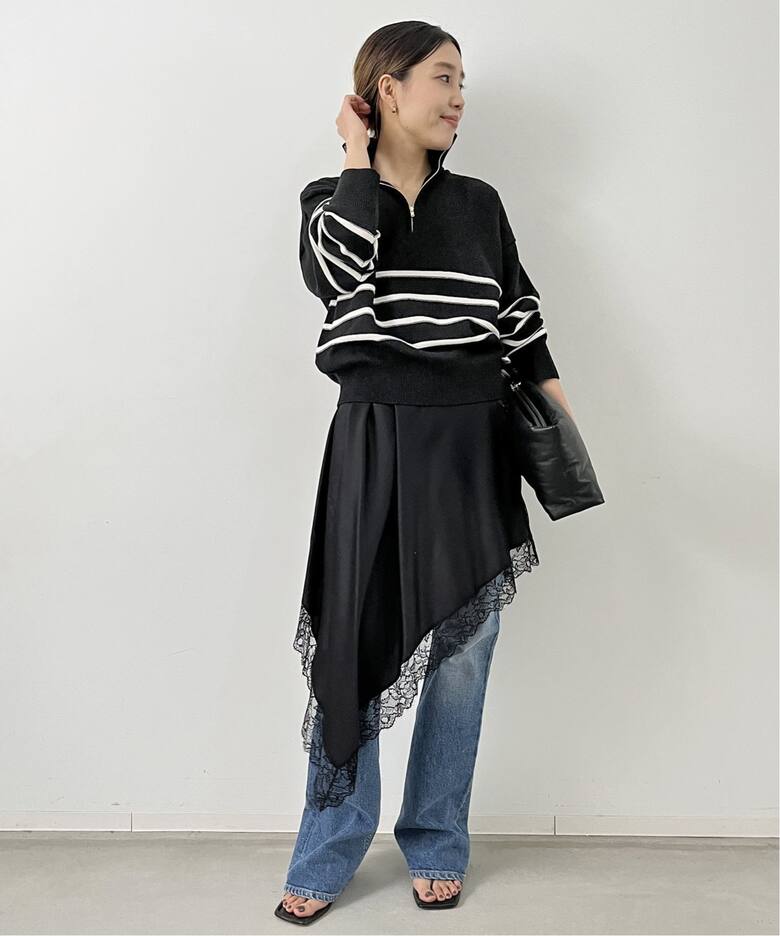 GOOD GRIEF/グッドグリーフ】Border Zip Knit TOP（ニット／セーター  