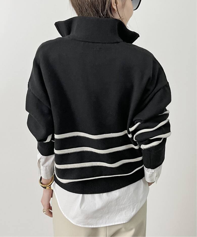 GOOD GRIEF/グッドグリーフ】Border Zip Knit TOP（ニット／セーター  