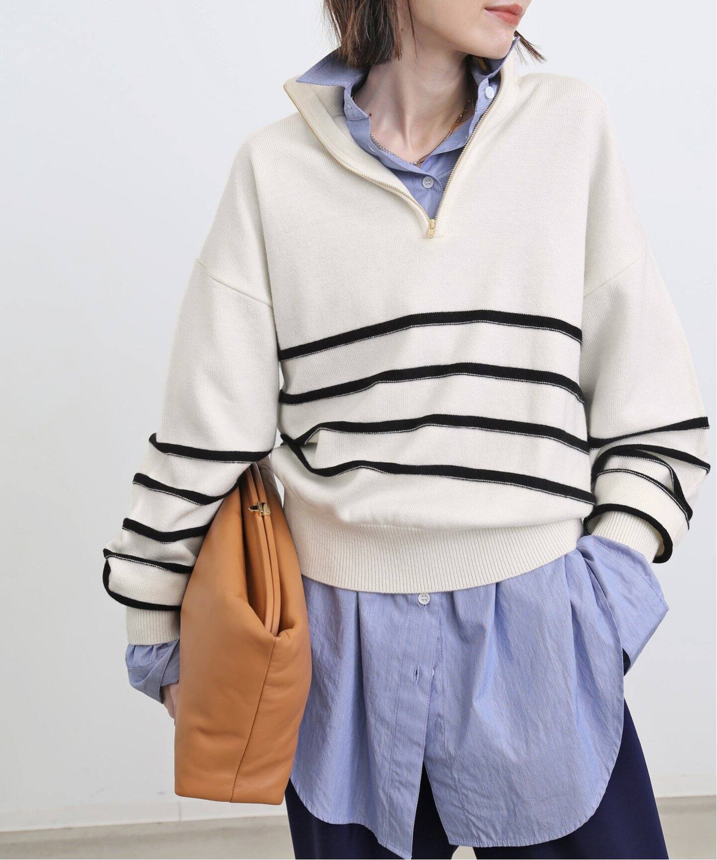 GOOD GRIEF/グッドグリーフ】Border Zip Knit TOP（ニット／セーター  