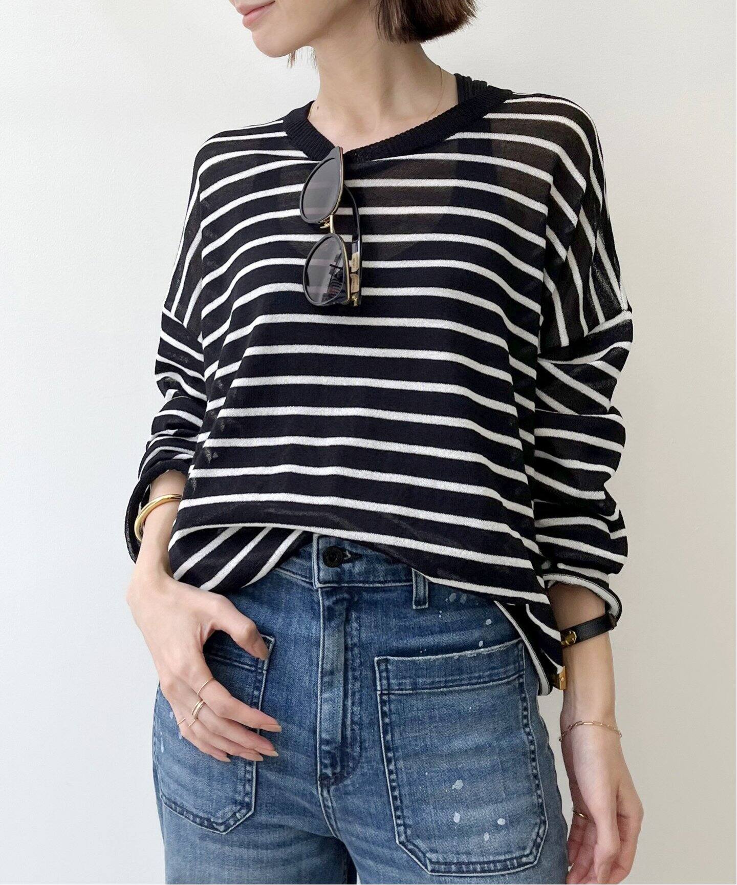 Border Sheer Knit（ニット／セーター）｜L 