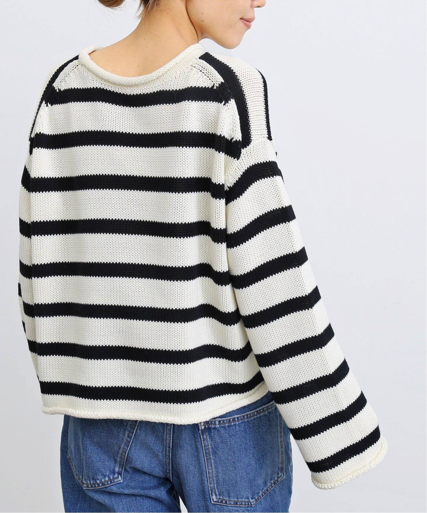 Border Rollup Knit Pullover（ニット／セーター）｜L