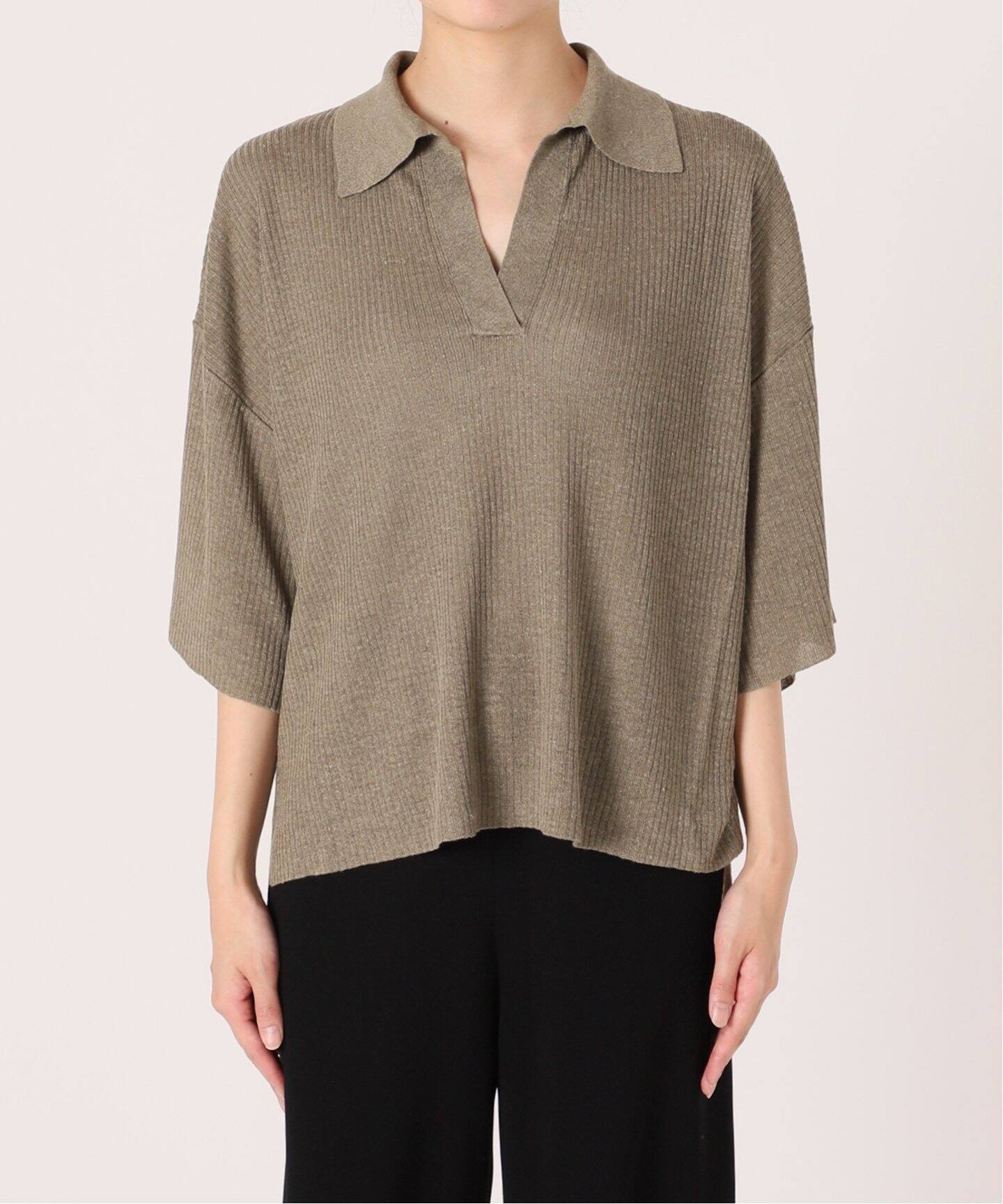 アパルトモン襟付きリネンニットプルオーバー 