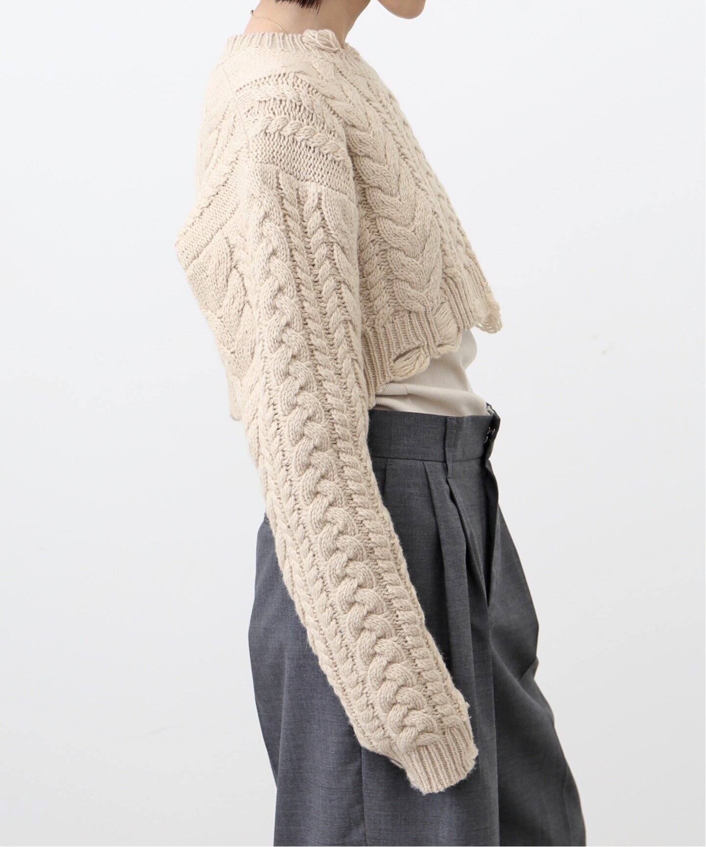 R13/アールサーティーン】 CROPPED CABLE KNIT（ニット／セーター）｜L 