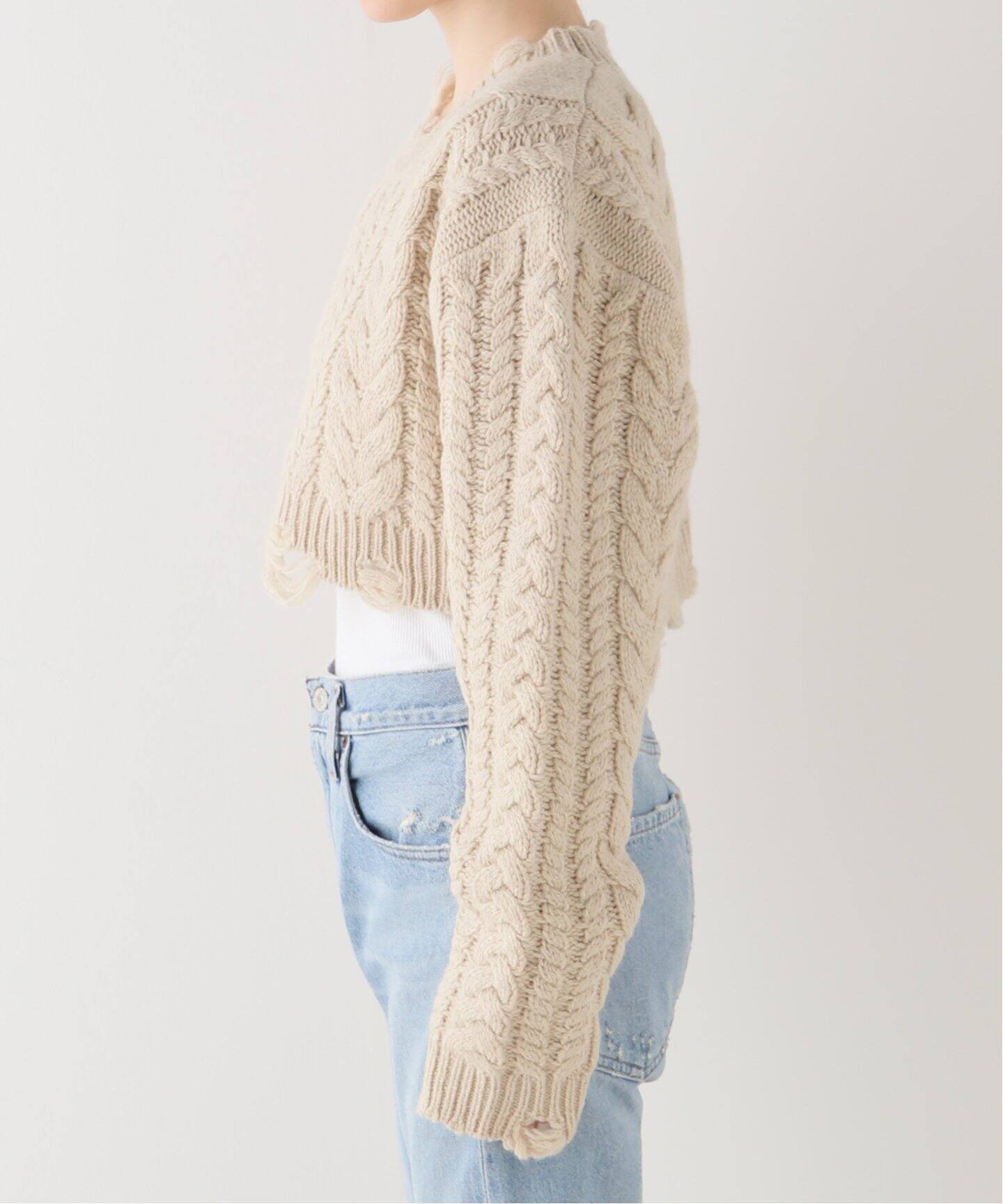 R13/アールサーティーン】 CROPPED CABLE KNIT（ニット／セーター）｜L 