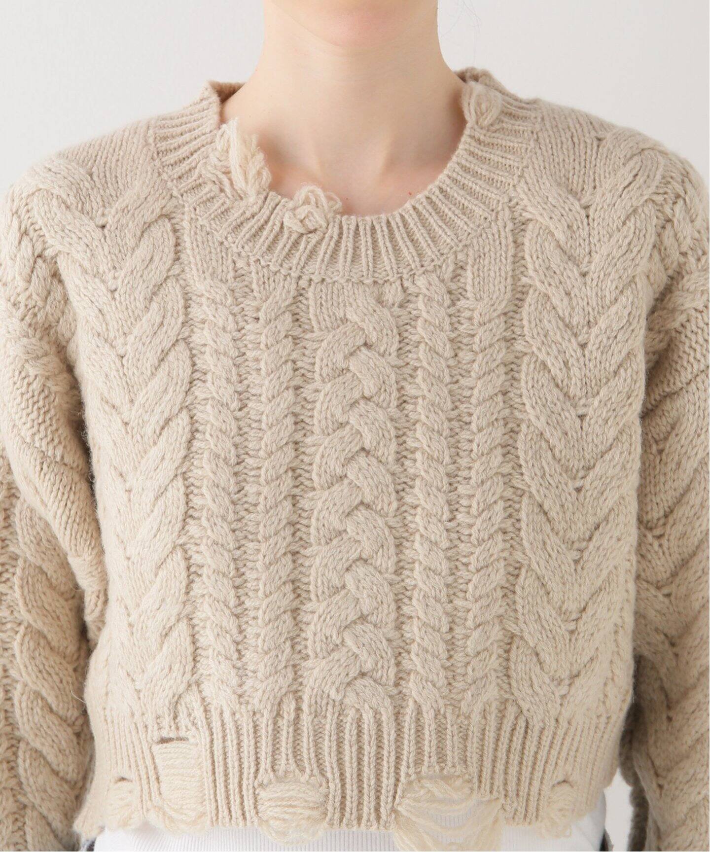 R13/アールサーティーン】 CROPPED CABLE KNIT（ニット／セーター）｜L 