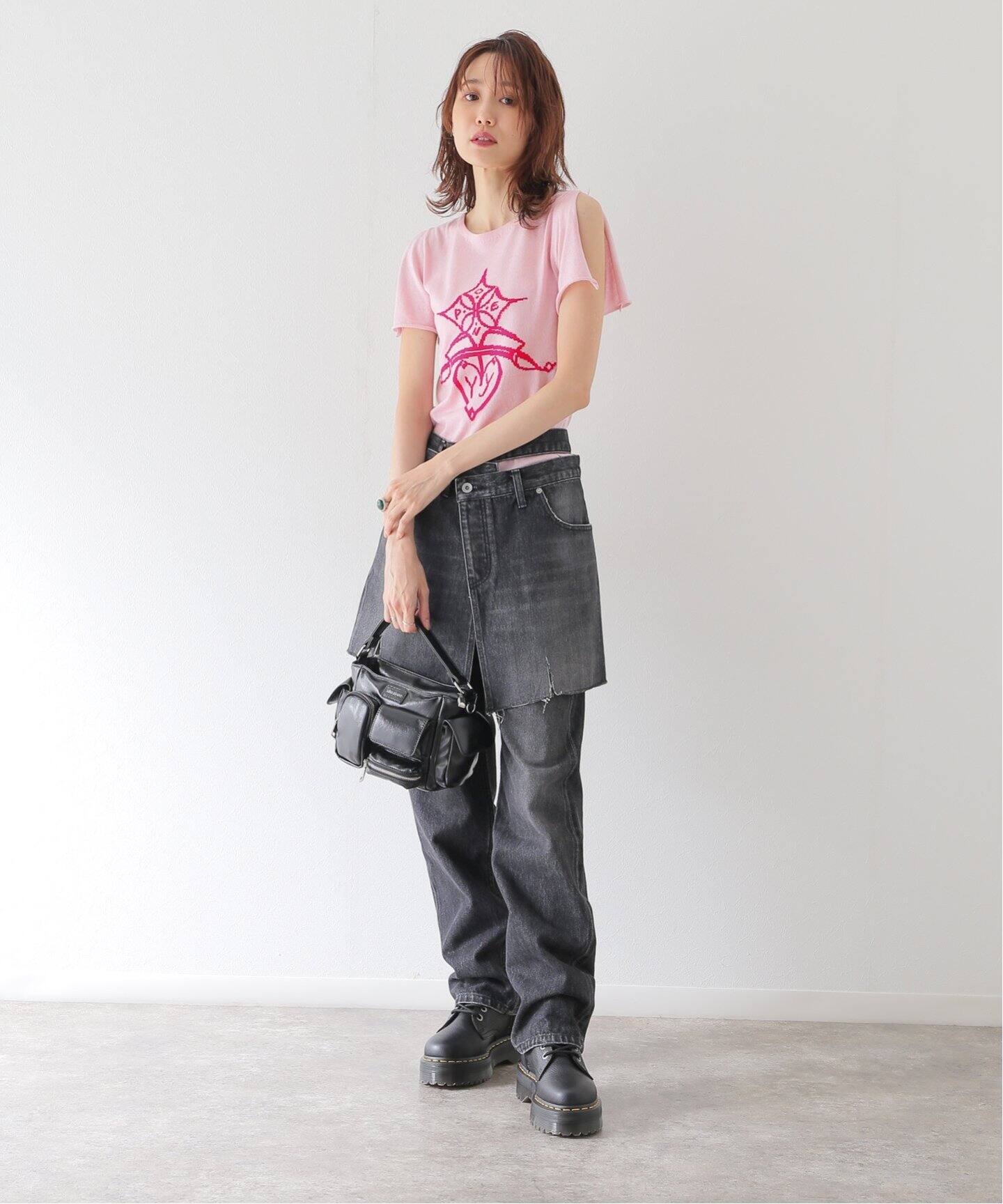 OPEN YY / オープンワイワイ】SLIT SHOULDER KNIT TOP（ニット 
