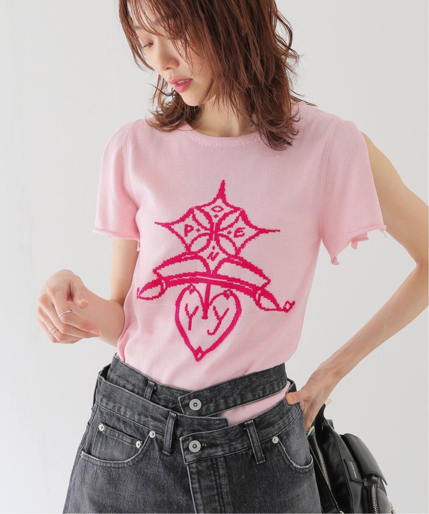 OPEN YY / オープンワイワイ】SLIT SHOULDER KNIT TOP（ニット 