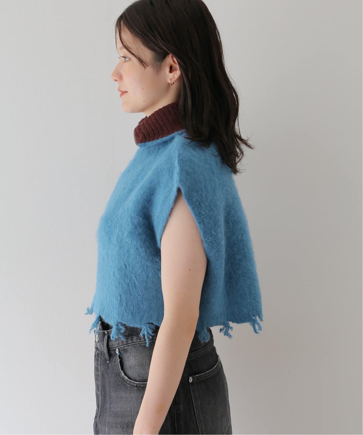安い / eenie イーニー】Bi-color Vest（ベスト Knit damaged トップス